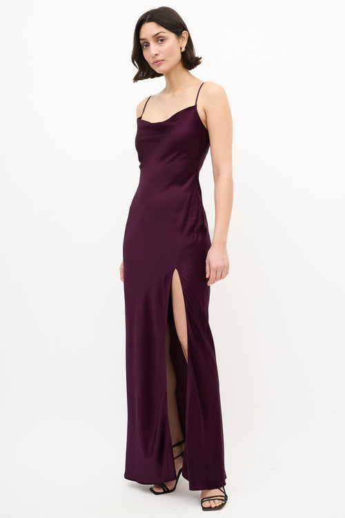 Sablyn Purple Silk Cowl Neck Maxi Dress