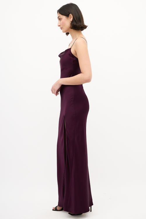 Sablyn Purple Silk Cowl Neck Maxi Dress