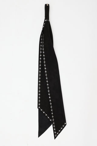 Saint Laurent Black Suede 
Silver Embroidered Star Cravat Scarf