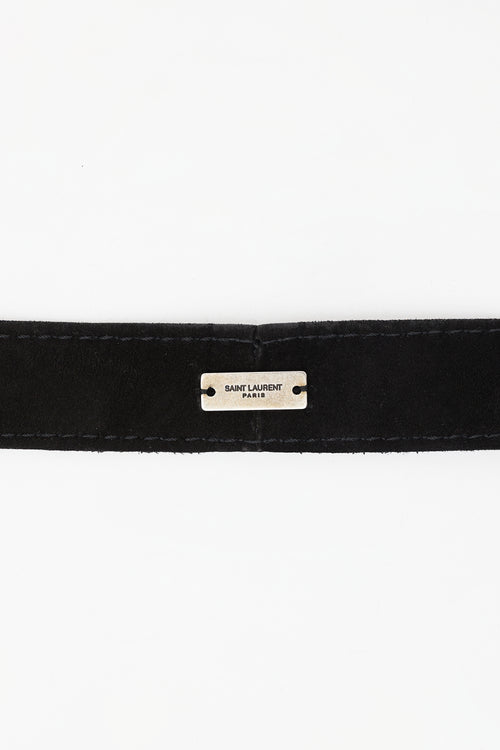 Saint Laurent Black Suede 
Silver Embroidered Star Cravat Scarf