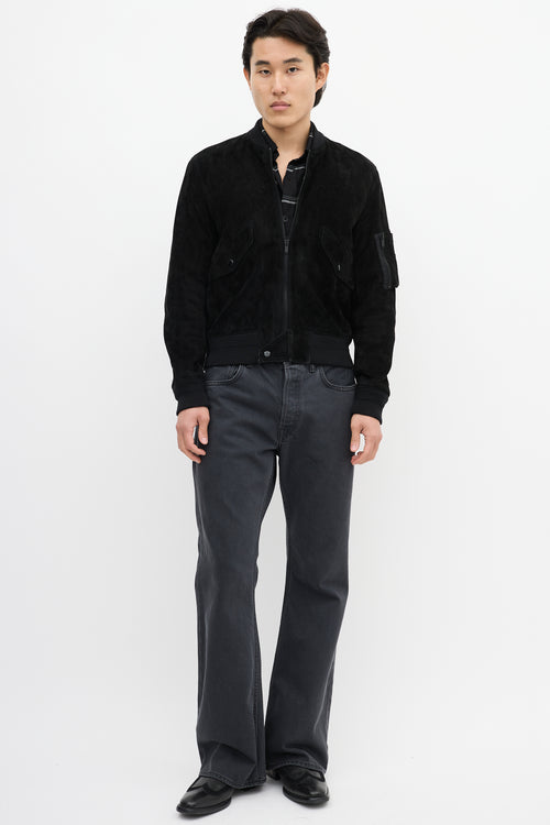 Saint Laurent Black Suede 
Wool Bomber Jacket