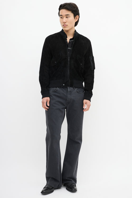 Saint Laurent Black Suede 
Wool Bomber Jacket