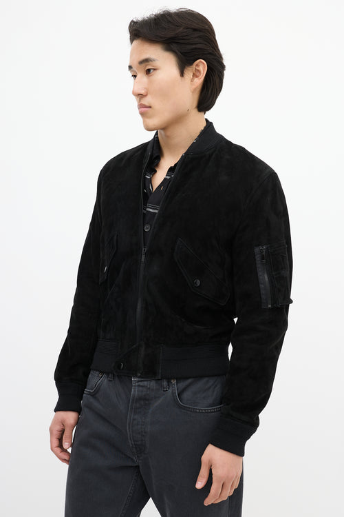 Saint Laurent Black Suede 
Wool Bomber Jacket