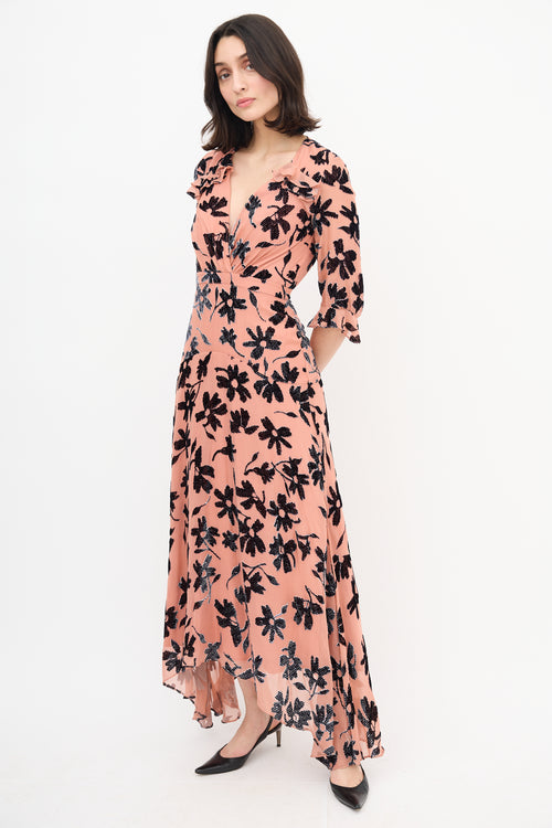 Saloni Velvet Floral Edith Long Dress