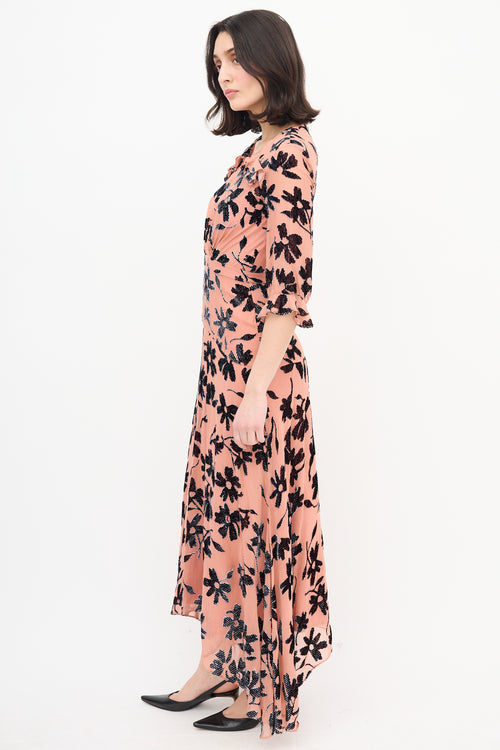 Saloni Velvet Floral Edith Long Dress