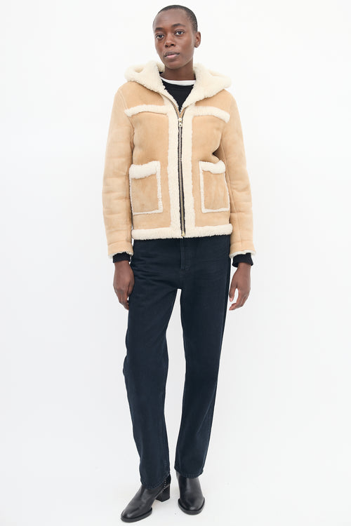 Sandro Brown 
Beige Shearling Hooded Jacket