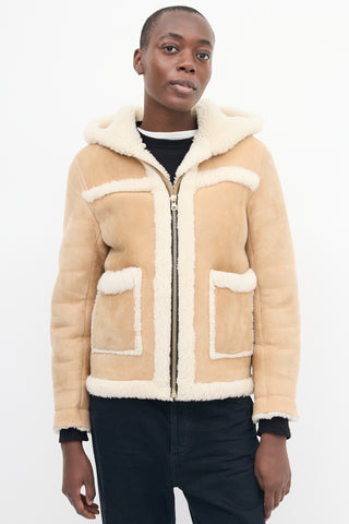 Sandro Brown 
Beige Shearling Hooded Jacket