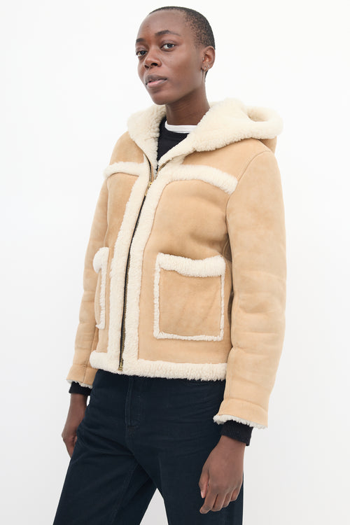 Sandro Brown 
Beige Shearling Hooded Jacket