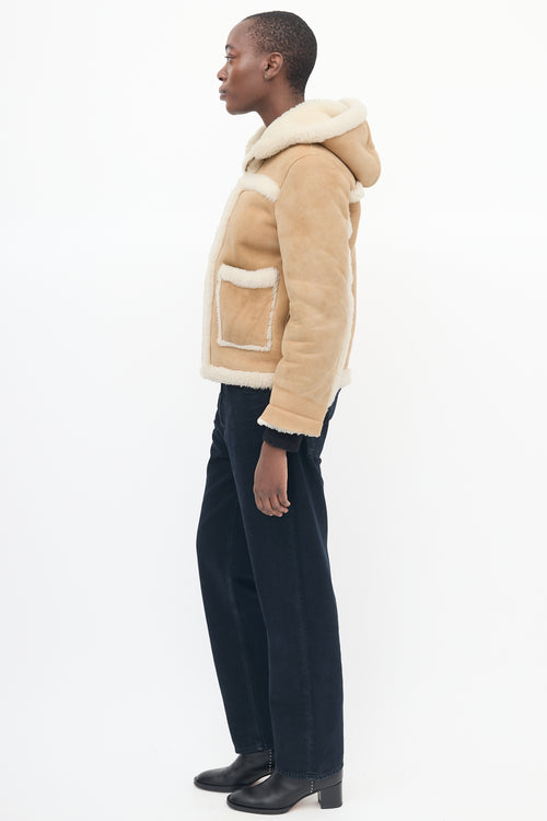 Sandro Brown 
Beige Shearling Hooded Jacket