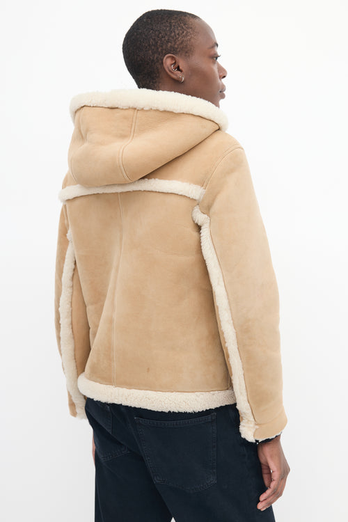 Sandro Brown 
Beige Shearling Hooded Jacket