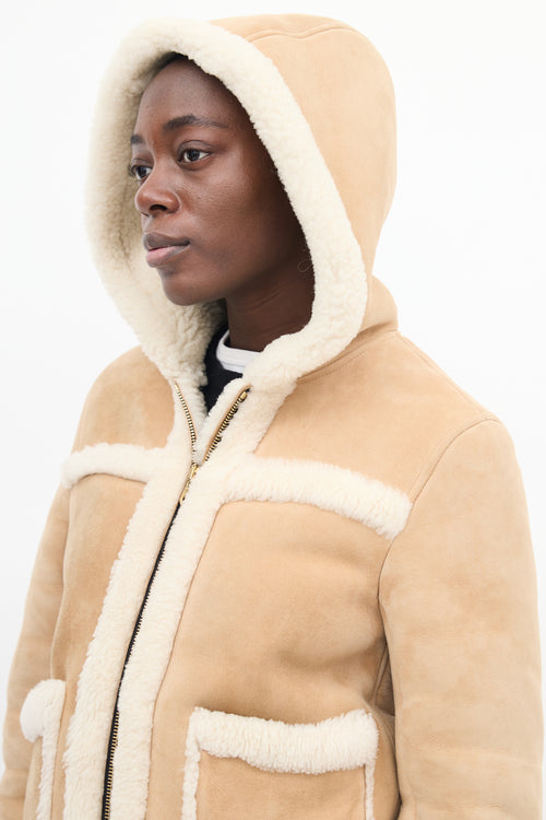 Sandro Brown 
Beige Shearling Hooded Jacket