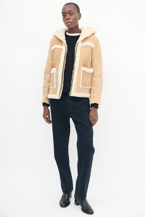 Sandro Brown 
Beige Shearling Hooded Jacket