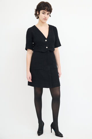 Sandro Black Tweed Embellished Layered Dress