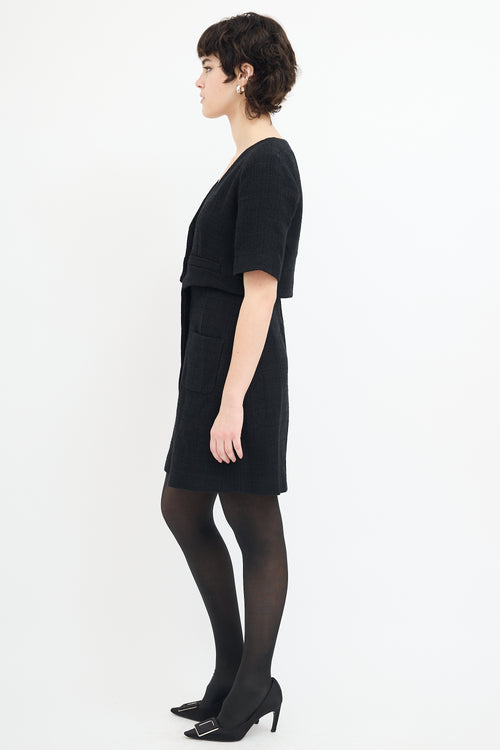 Sandro Black Tweed Embellished Layered Dress