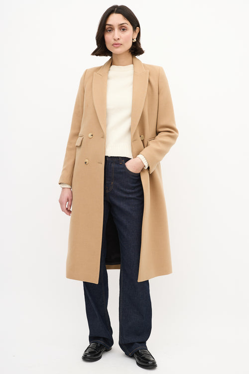 Sandro Beige Wool Long Double Breasted Coat