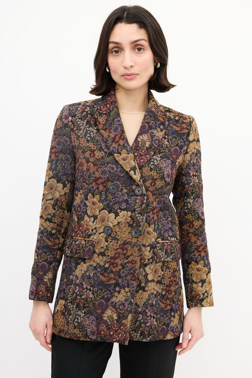 Sandro Purple 
Multi Jacquard Floral Blazer