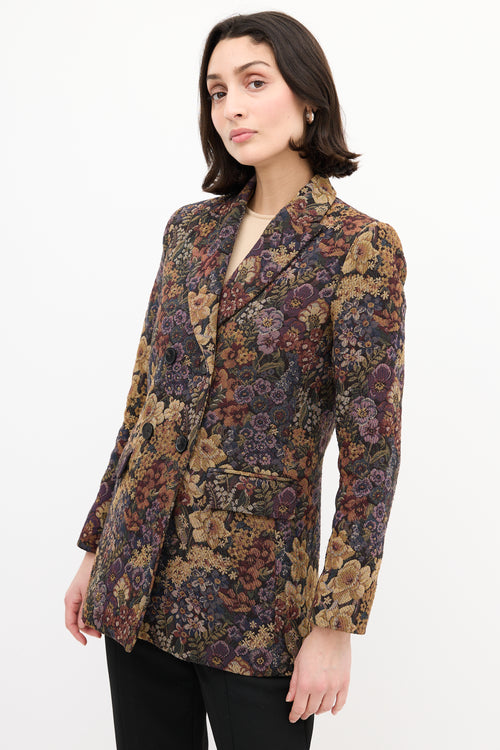 Sandro Purple 
Multi Jacquard Floral Blazer