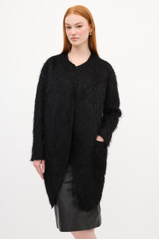 Sandro Black Fringe Wool Coat