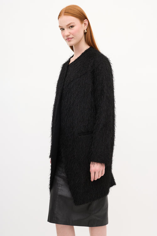 Sandro Black Fringe Wool Coat