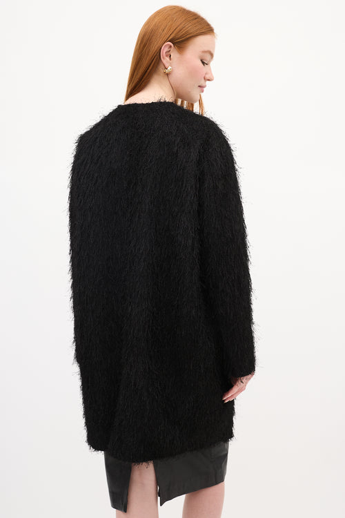 Sandro Black Fringe Wool Coat