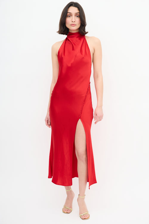 Sau Lee Red Satin Backless Penelope Dress