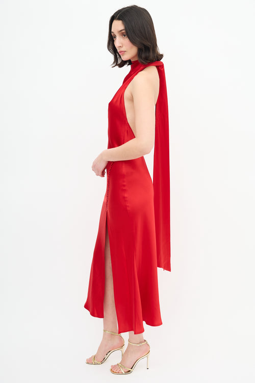 Sau Lee Red Satin Backless Penelope Dress