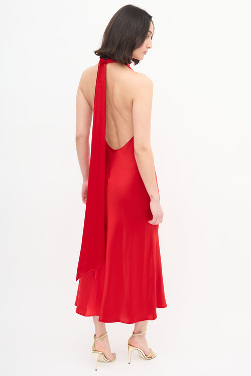 Sau Lee Red Satin Backless Penelope Dress