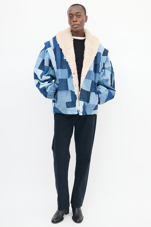 Sea Blue Denim 
Sherpa Diego Patchwork Jacket