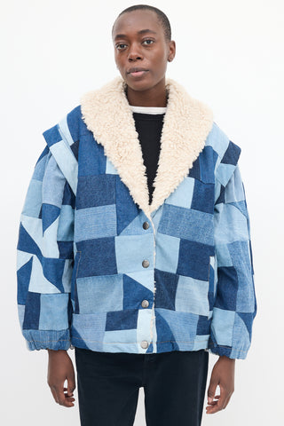 Sea Blue Denim 
Sherpa Diego Patchwork Jacket