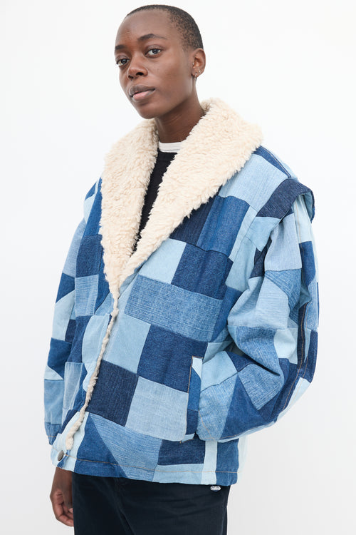 Sea Blue Denim 
Sherpa Diego Patchwork Jacket