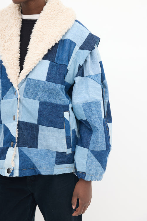 Sea Blue Denim 
Sherpa Diego Patchwork Jacket