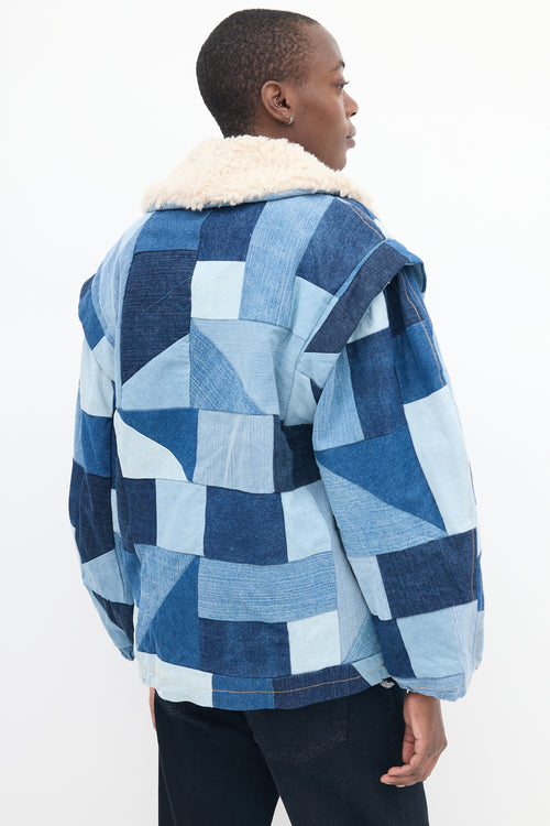 Sea Blue Denim 
Sherpa Diego Patchwork Jacket