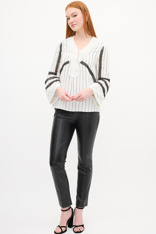 Self-Portrait White 
Black Striped Lace Blouse