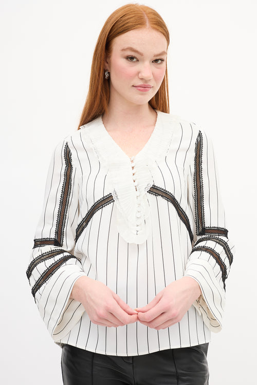 Self-Portrait White 
Black Striped Lace Blouse