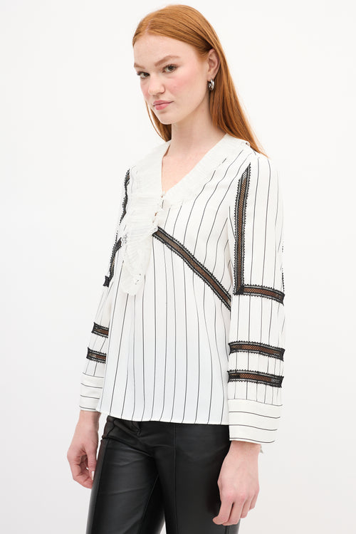 Self-Portrait White 
Black Striped Lace Blouse