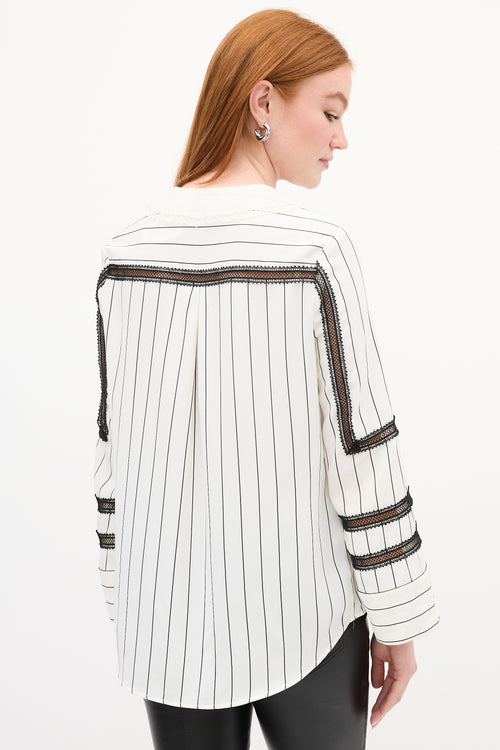 Self-Portrait White 
Black Striped Lace Blouse