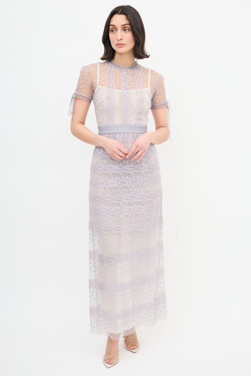 Self-Portrait Light Purple Striped Lace Dress