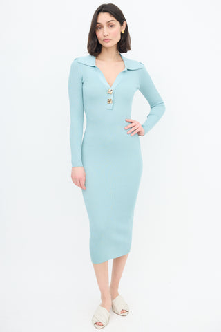 Self-Portrait Teal Ribbed Knit Dress