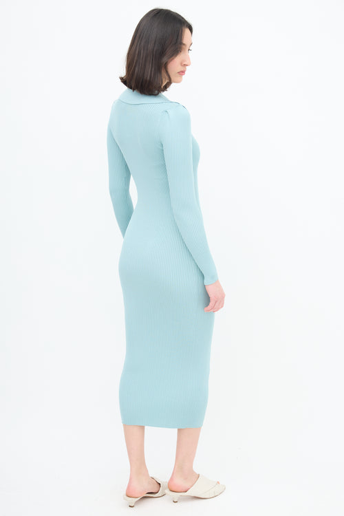 Self-Portrait Teal Ribbed Knit Dress