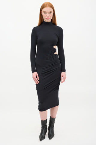 SER.O.YA Black Cut Out Ruched Side Midi  Dress