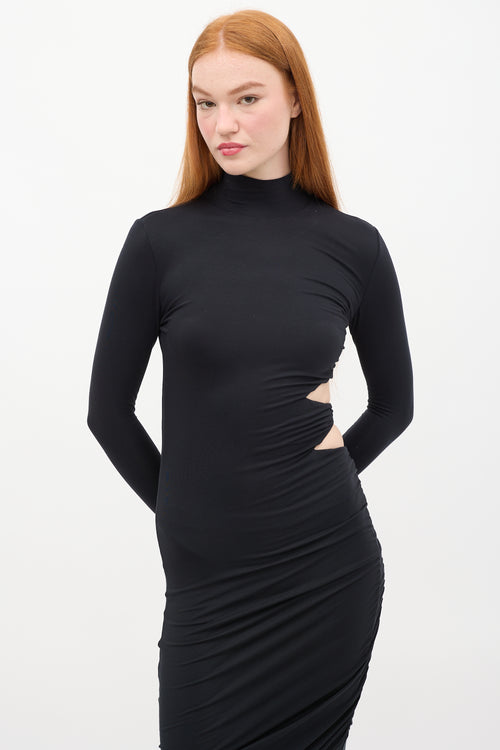 SER.O.YA Black Cut Out Ruched Side Midi  Dress