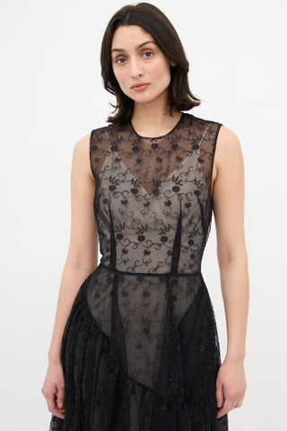 Simone Rocha Mesh Floral Asymmetrical Dress