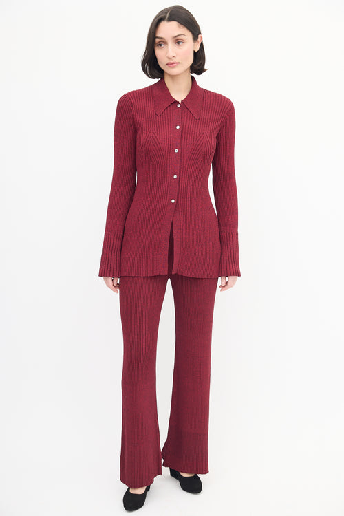 Simon Miller Red Val Ribbed Knit Flared Pant