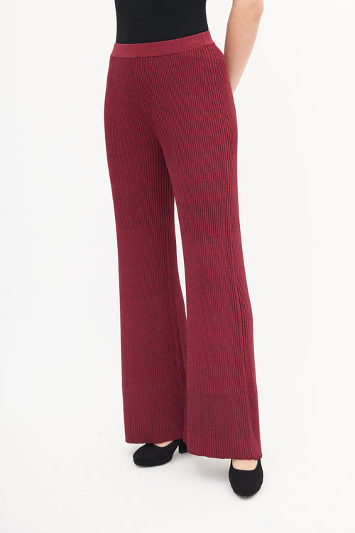 Simon Miller Red Val Ribbed Knit Flared Pant