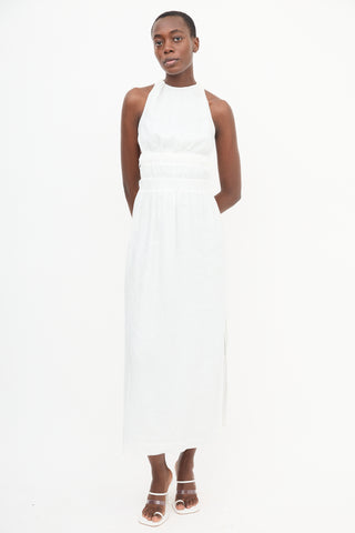 SIR. White Linen Backless Ruched  Dress