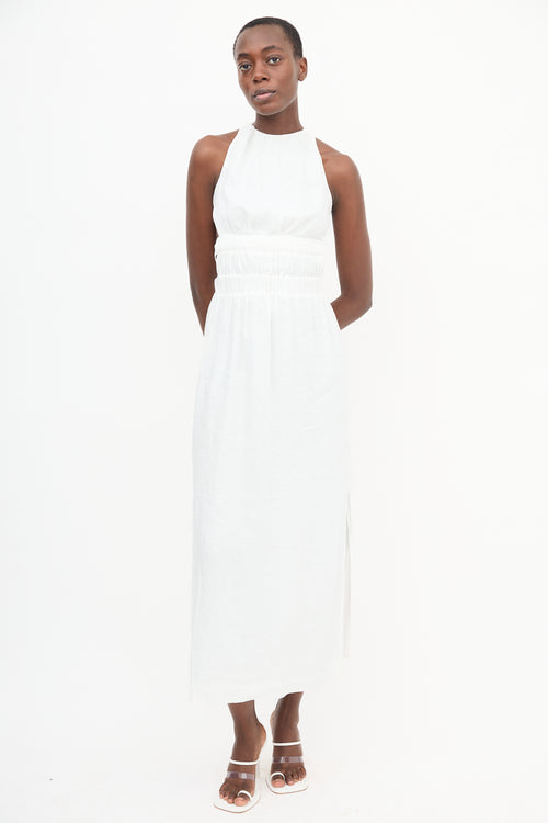 SIR. White Linen Backless Ruched  Dress