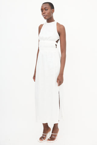 SIR. White Linen Backless Ruched  Dress