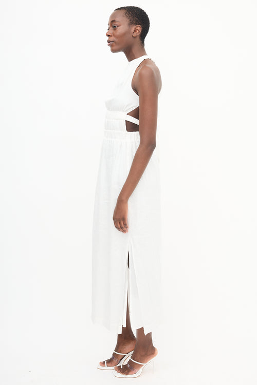 SIR. White Linen Backless Ruched  Dress