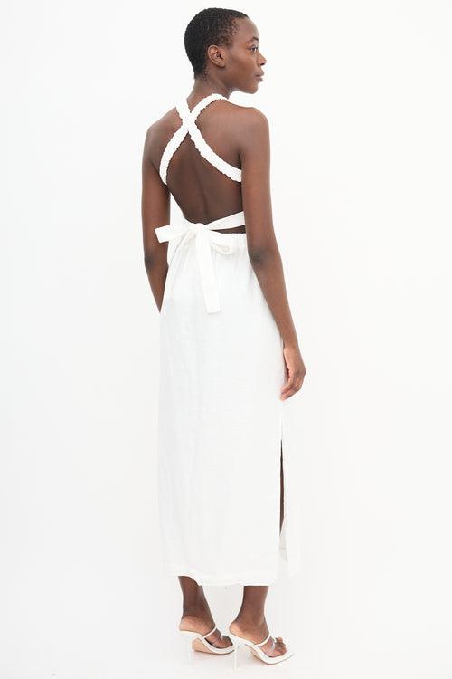 SIR. White Linen Backless Ruched  Dress