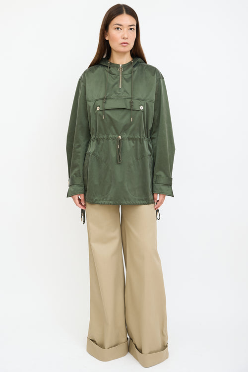 Silk Laundry Green Silk Hooded Anorak Jacket